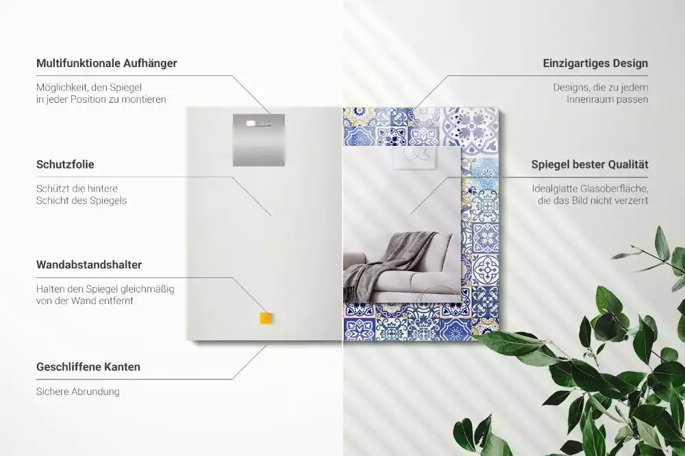 Obdélníkové dekorační zrcadlo na zeď barevná mozaika z dlaždic