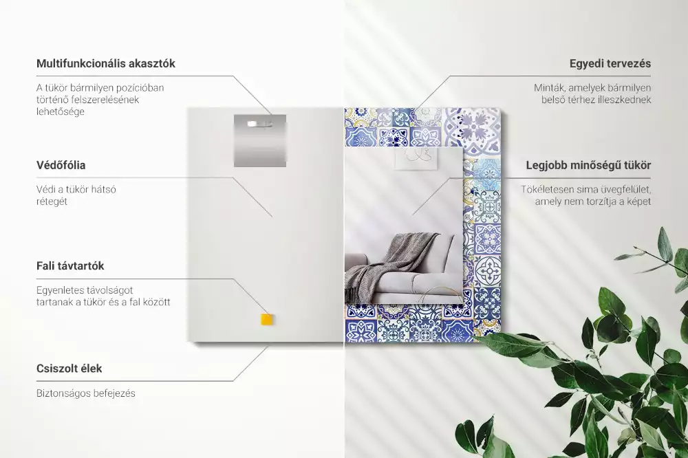 Obdélníkové dekorační zrcadlo na zeď barevná mozaika z dlaždic