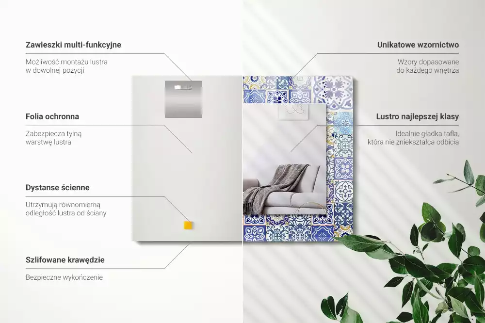 Obdélníkové dekorační zrcadlo na zeď barevná mozaika z dlaždic