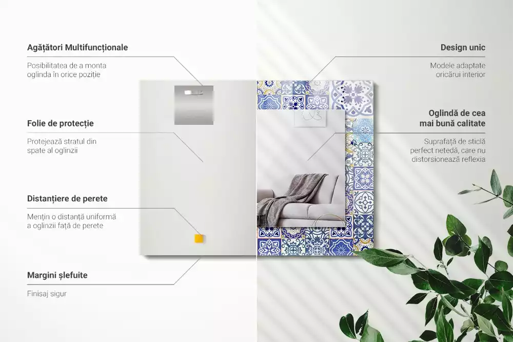 Obdélníkové dekorační zrcadlo na zeď barevná mozaika z dlaždic