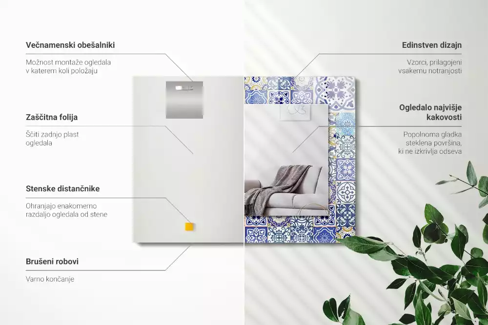 Obdélníkové dekorační zrcadlo na zeď barevná mozaika z dlaždic