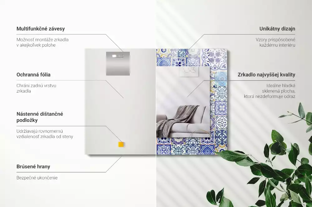 Obdélníkové dekorační zrcadlo na zeď barevná mozaika z dlaždic