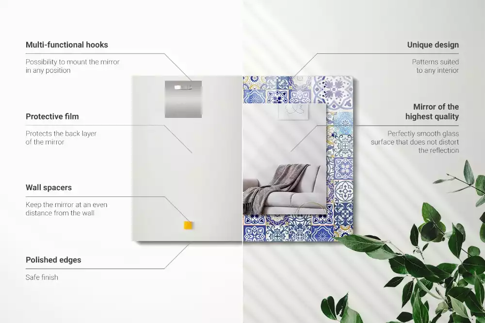 Obdélníkové dekorační zrcadlo na zeď barevná mozaika z dlaždic