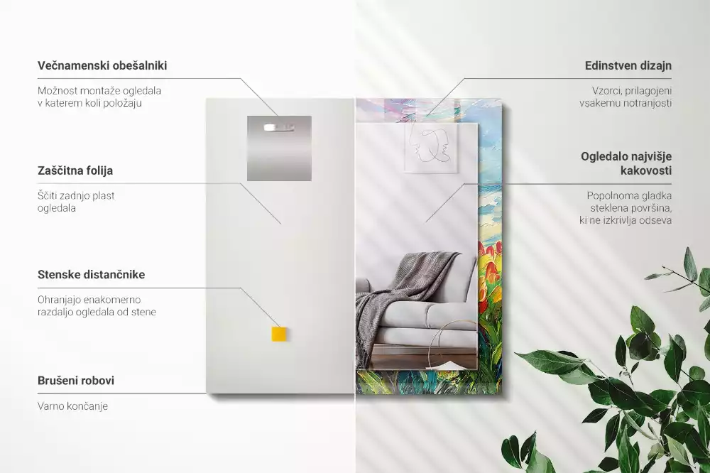 Obdélníkové zrcadlo rám s potiskem tulipánové pole