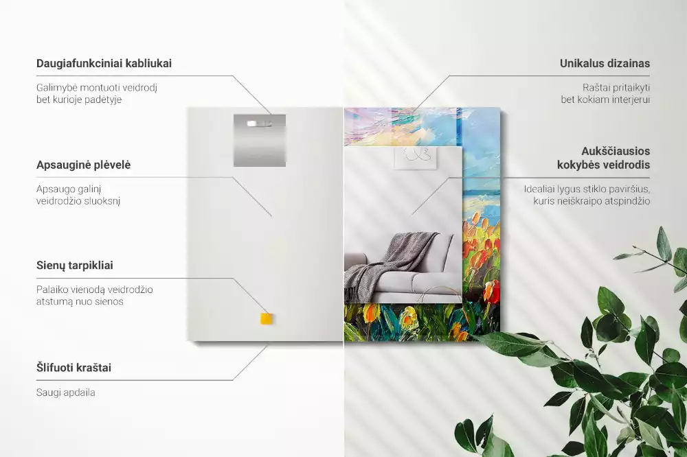 Obdélníkové zrcadlo rám s potiskem tulipánové pole
