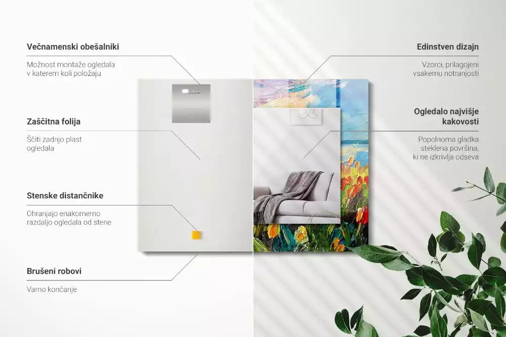 Obdélníkové zrcadlo rám s potiskem tulipánové pole