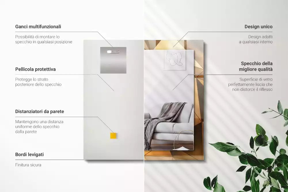 Obdélníkové dekorační zrcadlo na zeď zlaté geometrické vzory