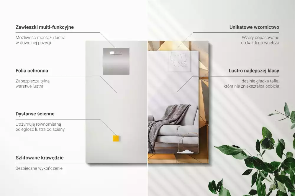 Obdélníkové dekorační zrcadlo na zeď zlaté geometrické vzory