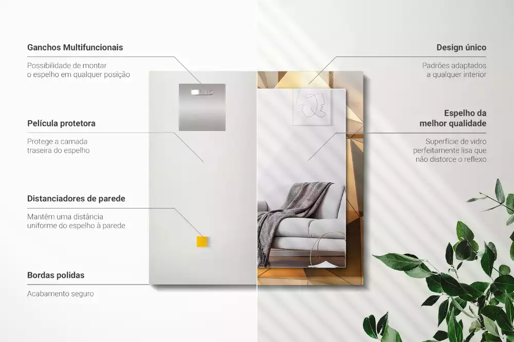 Obdélníkové dekorační zrcadlo na zeď zlaté geometrické vzory