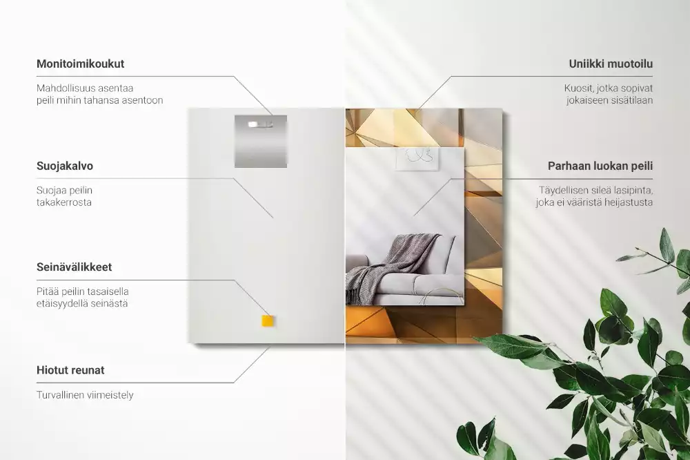 Obdélníkové dekorační zrcadlo na zeď zlaté geometrické vzory