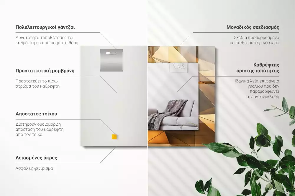Obdélníkové dekorační zrcadlo na zeď zlaté geometrické vzory