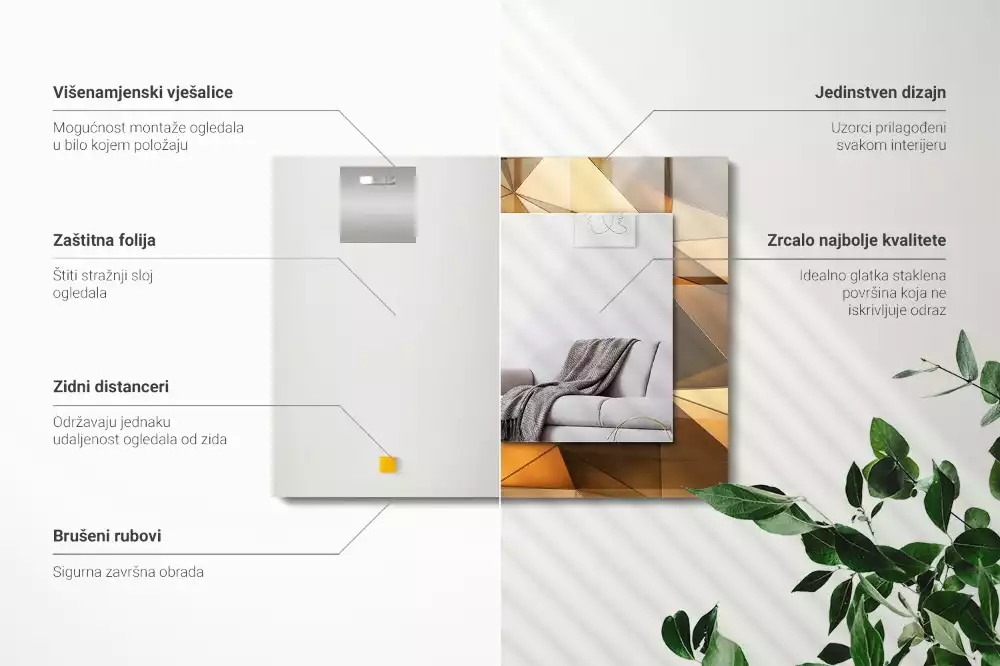 Obdélníkové dekorační zrcadlo na zeď zlaté geometrické vzory