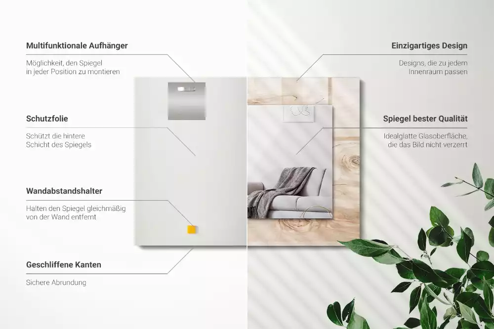 Obdélníkové zrcadlo s dekorem dřevo s sukami