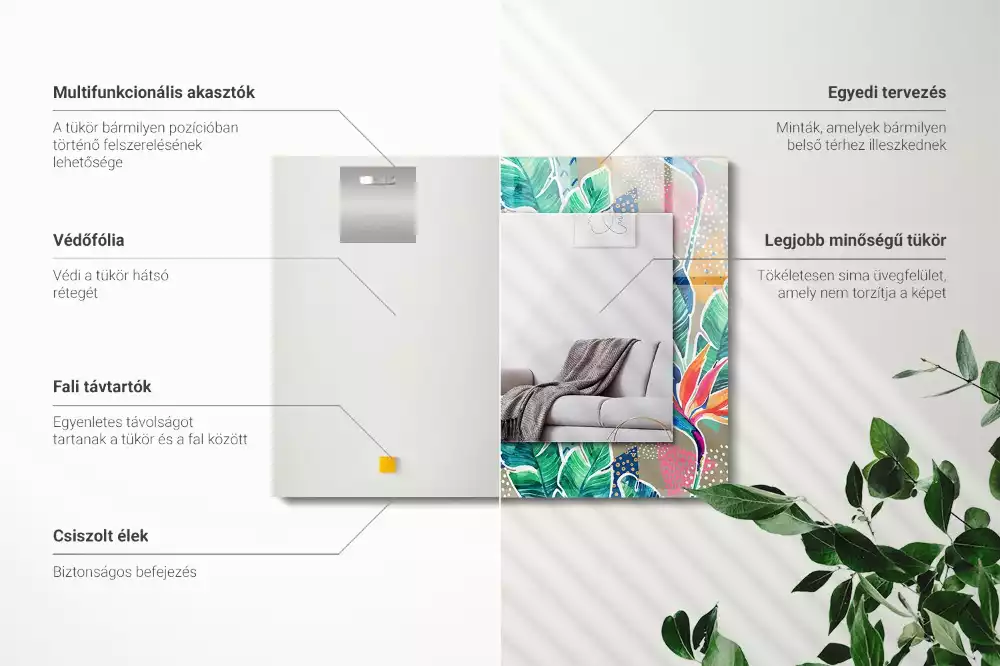 Obdélníkové dekorační zrcadlo na zeď květiny s listy