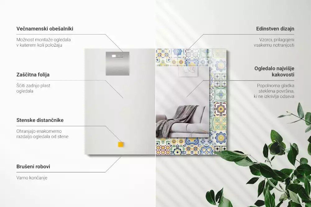 Obdélníkové zrcadlo s dekorem barevné dlaždicové motivy