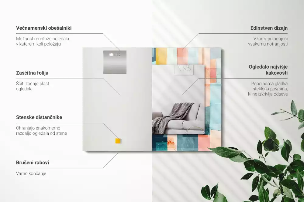 Obdélníkové dekorační zrcadlo na zeď abstraktní barevné obdélníky