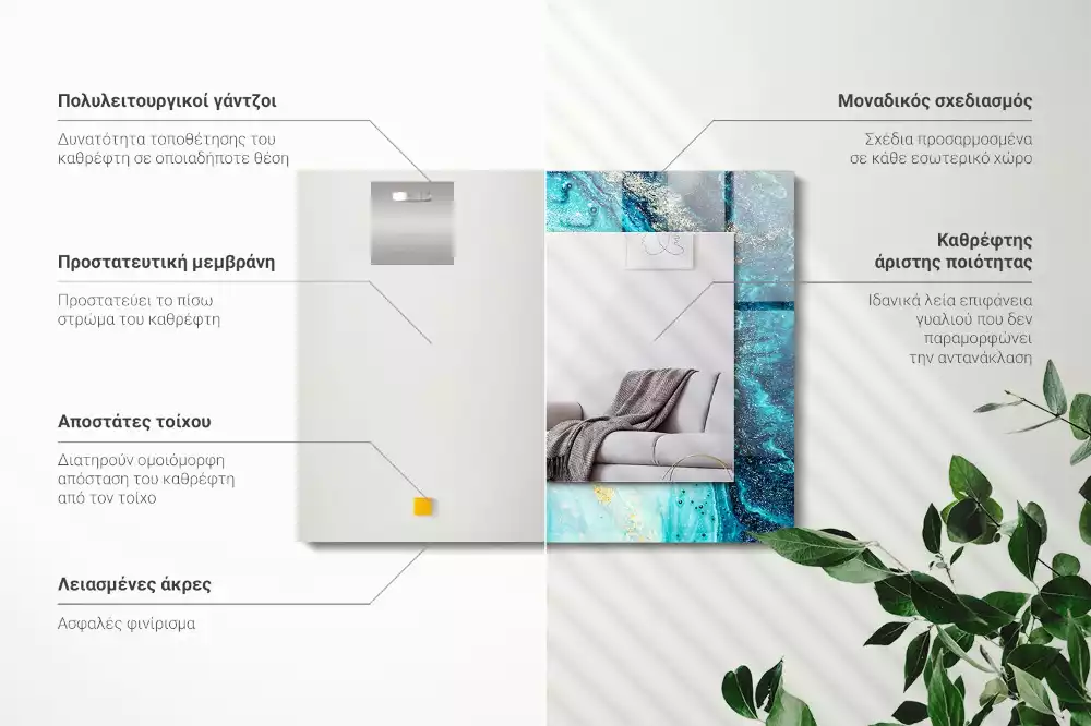 Obdélníkové zrcadlo rám s potiskem světle modré abstraktní umění