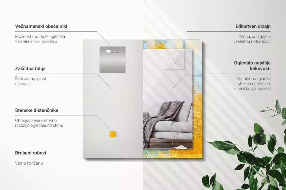 Obdélníkové zrcadlo s dekorem abstraktní olejomalba