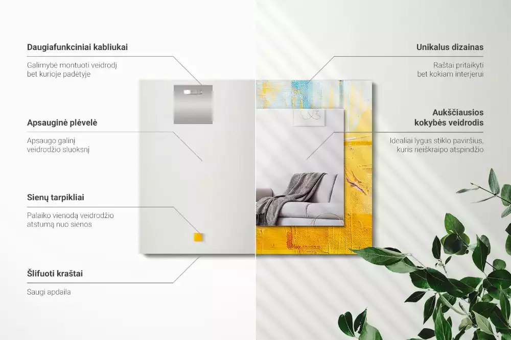 Obdélníkové zrcadlo s dekorem abstraktní olejomalba