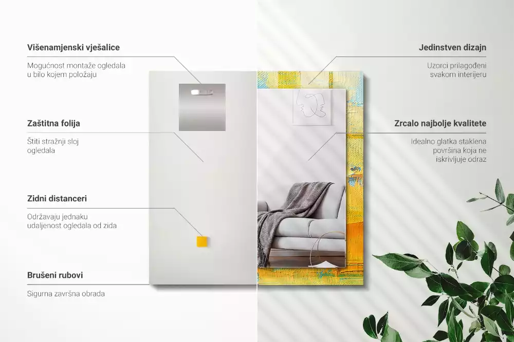 Obdélníkové dekorační zrcadlo na zeď abstraktní olejomalba