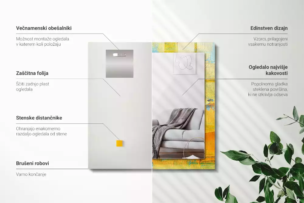 Obdélníkové dekorační zrcadlo na zeď abstraktní olejomalba