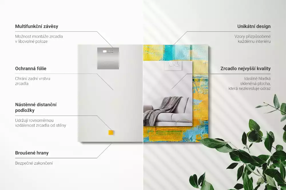 Obdélníkové dekorační zrcadlo na zeď abstraktní olejomalba