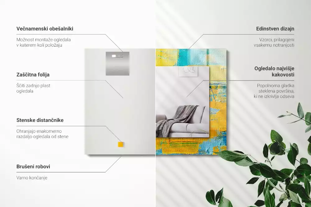 Obdélníkové dekorační zrcadlo na zeď abstraktní olejomalba