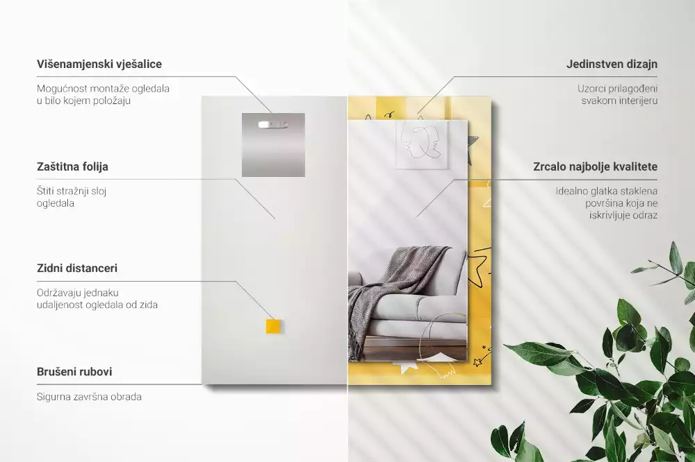 Obdélníkové zrcadlo rám s potiskem kresby různých hvězd