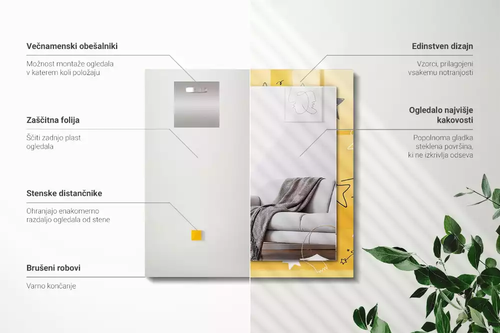 Obdélníkové zrcadlo rám s potiskem kresby různých hvězd