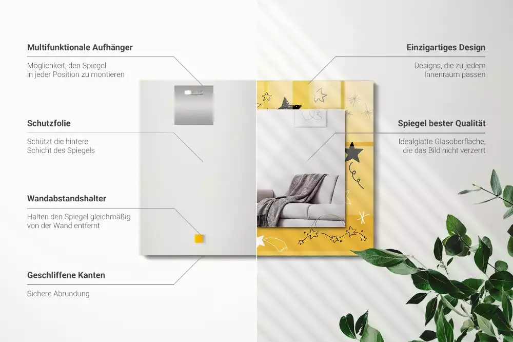 Obdélníkové zrcadlo rám s potiskem kresby různých hvězd