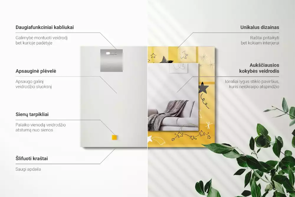 Obdélníkové zrcadlo rám s potiskem kresby různých hvězd