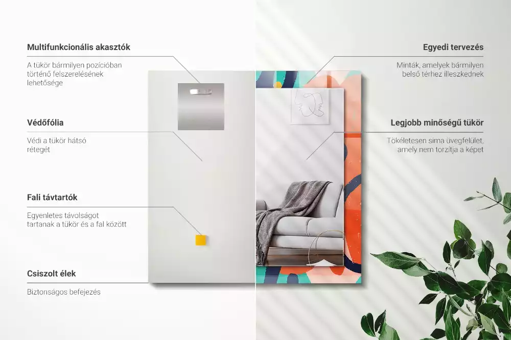 Obdélníkové dekorační zrcadlo na zeď barevná abstraktní grafika