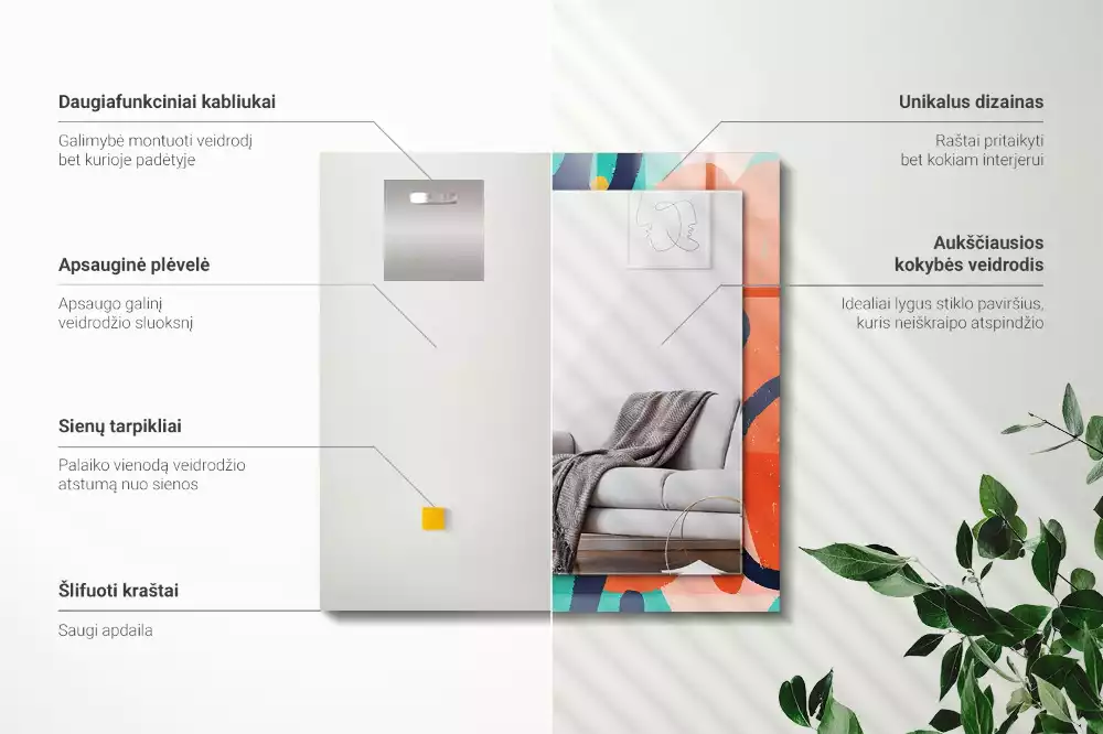 Obdélníkové dekorační zrcadlo na zeď barevná abstraktní grafika