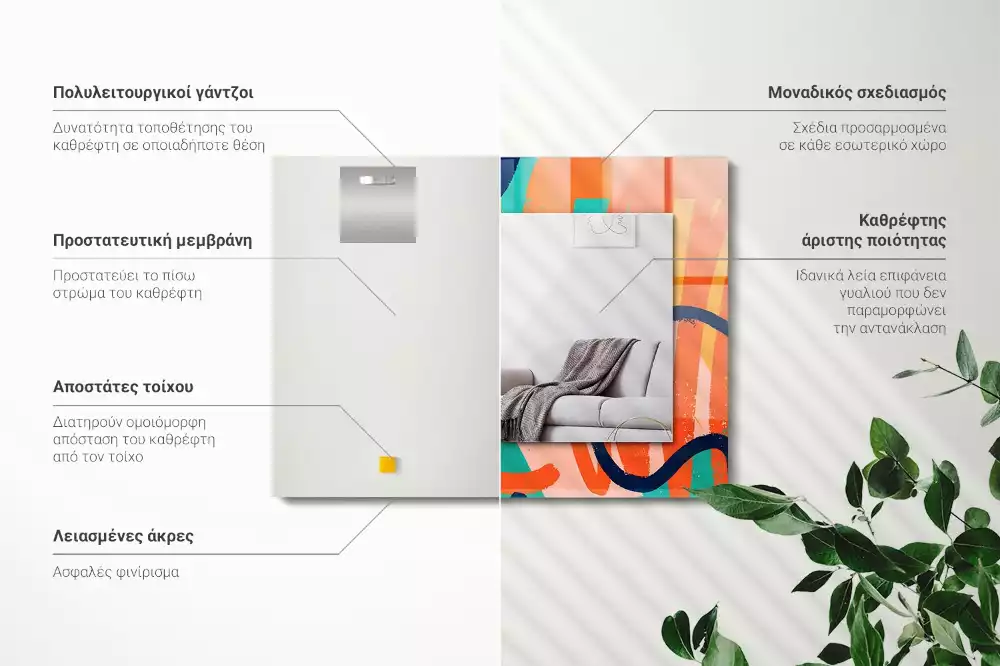 Obdélníkové dekorační zrcadlo na zeď barevná abstraktní grafika
