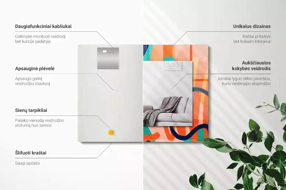 Obdélníkové dekorační zrcadlo na zeď barevná abstraktní grafika