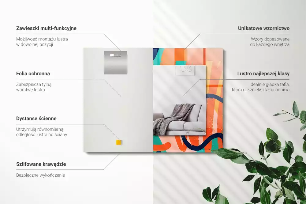 Obdélníkové dekorační zrcadlo na zeď barevná abstraktní grafika