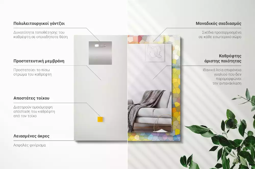 Obdélníkové zrcadlo rám s potiskem barevná abstraktní mozaika