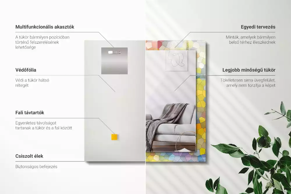 Obdélníkové zrcadlo rám s potiskem barevná abstraktní mozaika