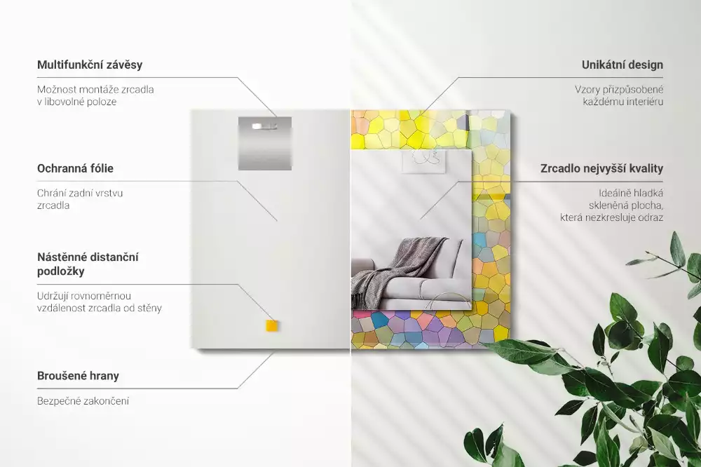 Obdélníkové zrcadlo rám s potiskem barevná abstraktní mozaika