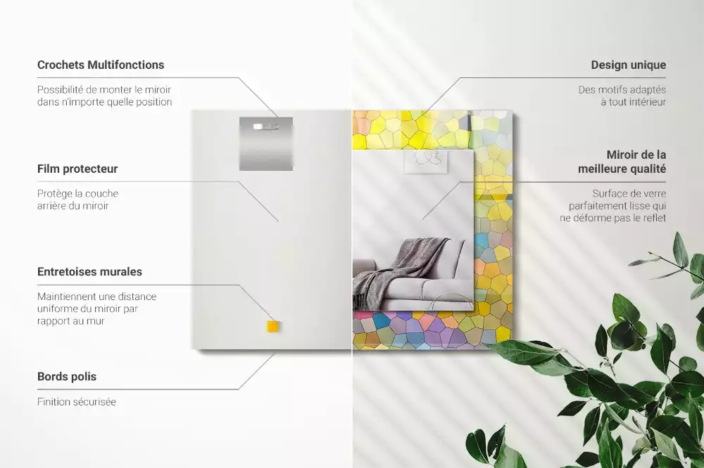 Obdélníkové zrcadlo rám s potiskem barevná abstraktní mozaika