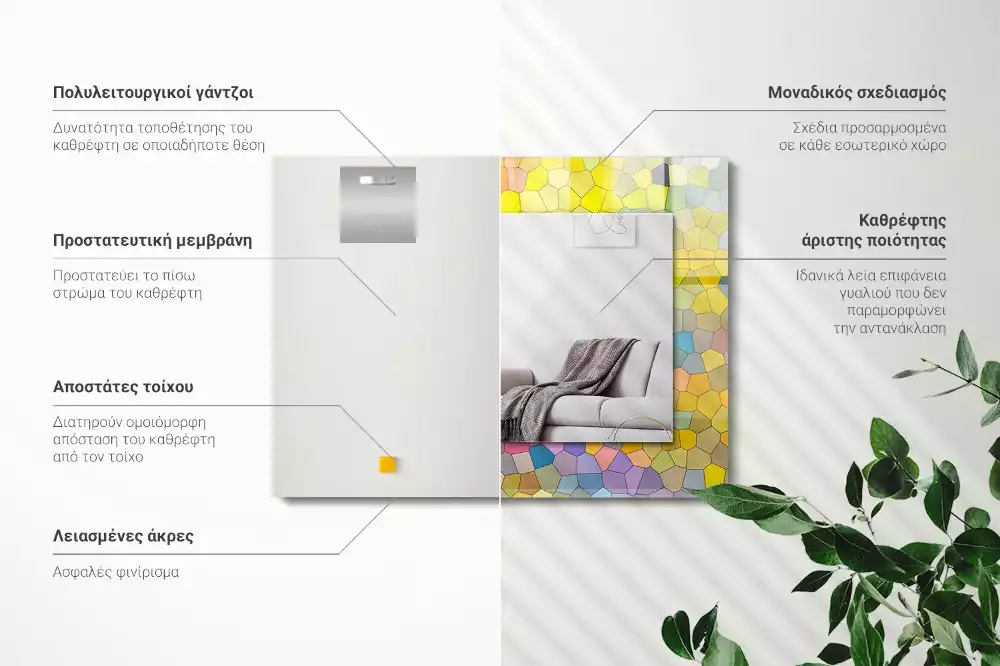 Obdélníkové zrcadlo rám s potiskem barevná abstraktní mozaika