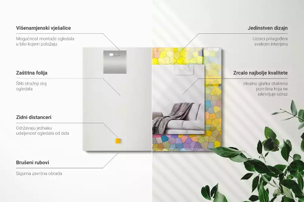 Obdélníkové zrcadlo rám s potiskem barevná abstraktní mozaika