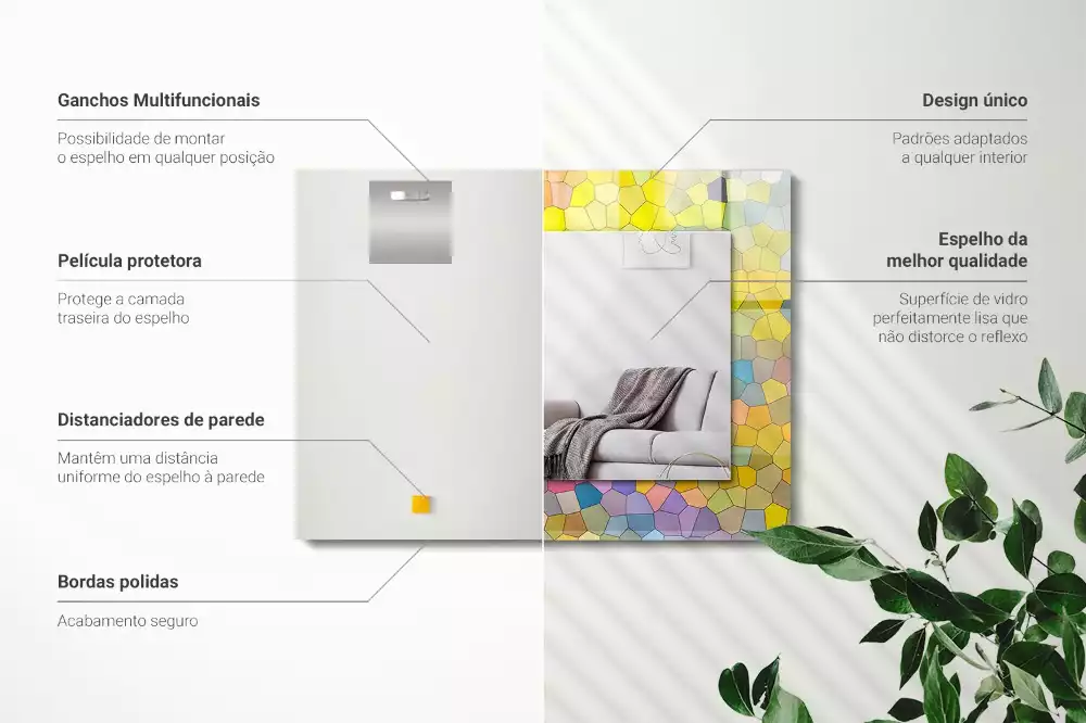 Obdélníkové zrcadlo rám s potiskem barevná abstraktní mozaika