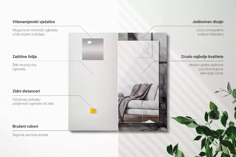 Obdélníkové dekorační zrcadlo na zeď praskliny v černé skále