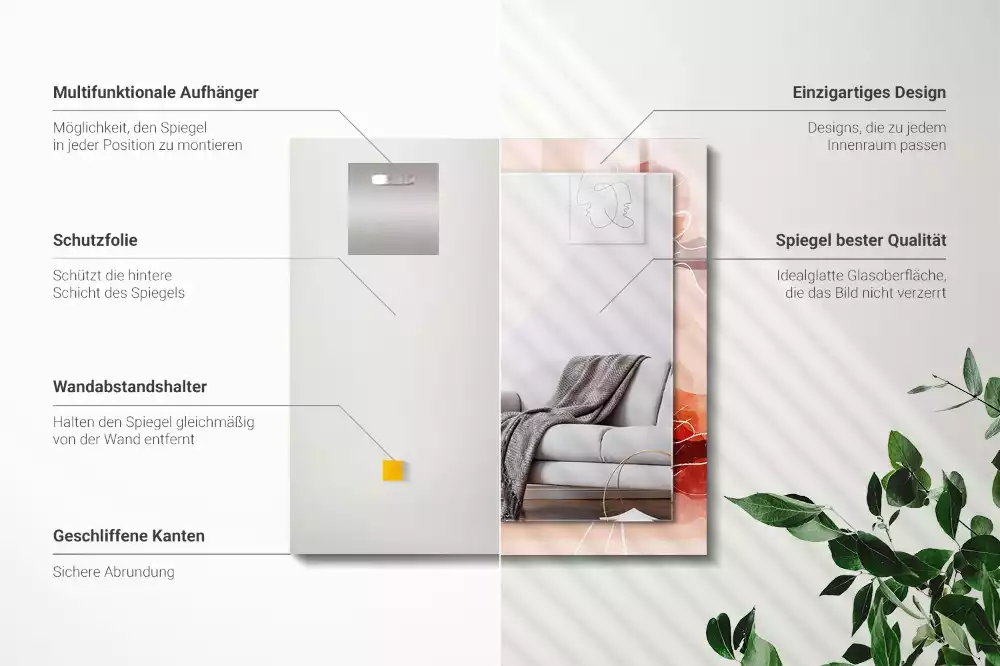 Obdélníkové dekorační zrcadlo na zeď abstraktní květinové motivy