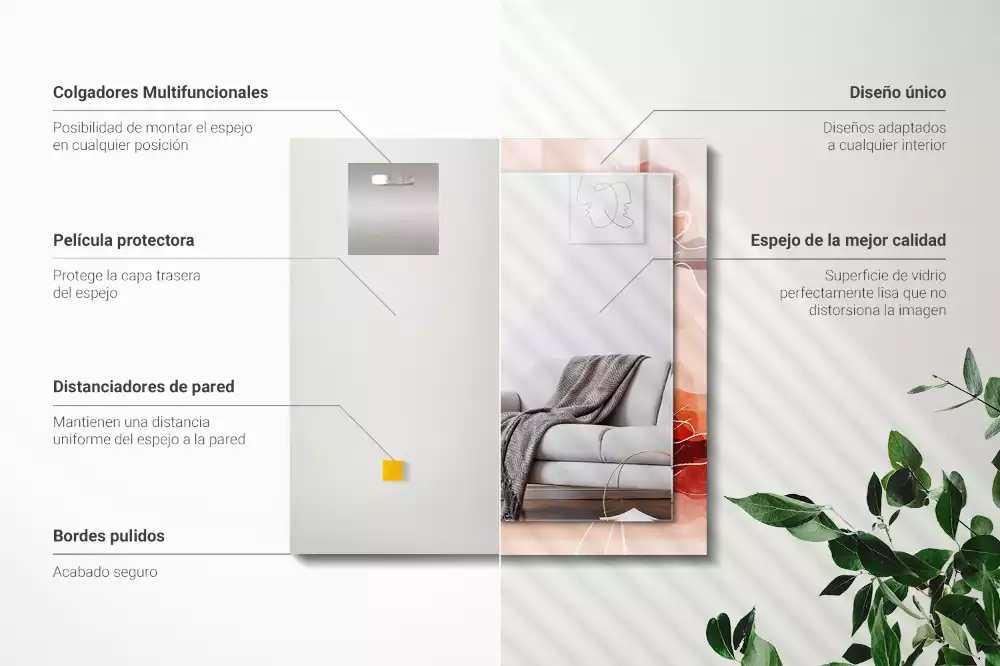 Obdélníkové dekorační zrcadlo na zeď abstraktní květinové motivy