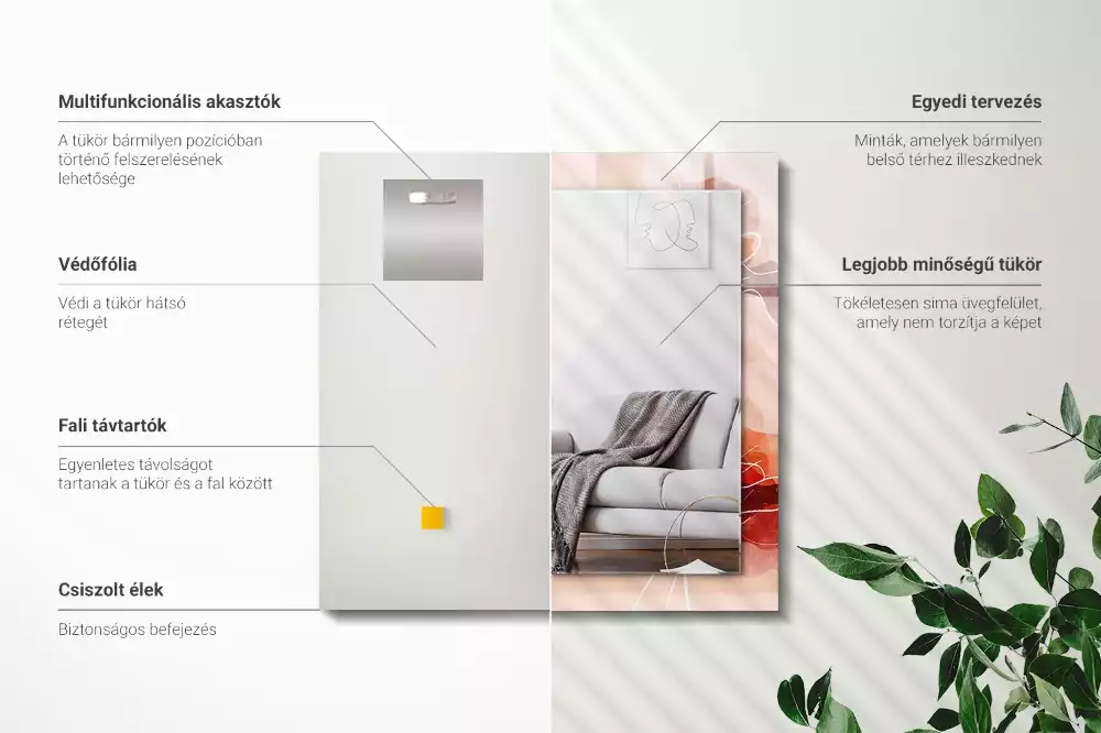 Obdélníkové dekorační zrcadlo na zeď abstraktní květinové motivy