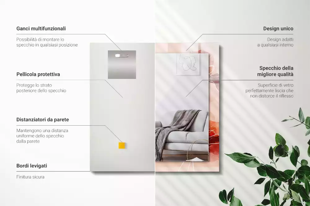 Obdélníkové dekorační zrcadlo na zeď abstraktní květinové motivy