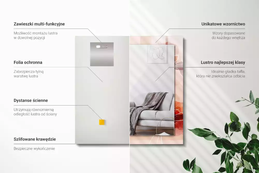 Obdélníkové dekorační zrcadlo na zeď abstraktní květinové motivy