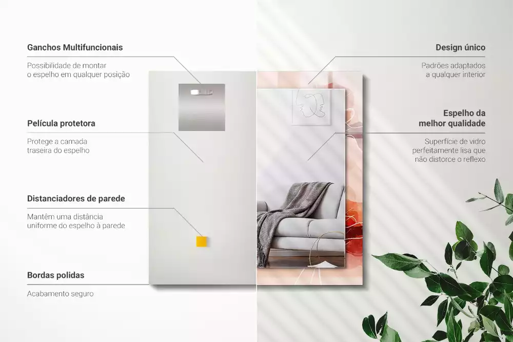 Obdélníkové dekorační zrcadlo na zeď abstraktní květinové motivy